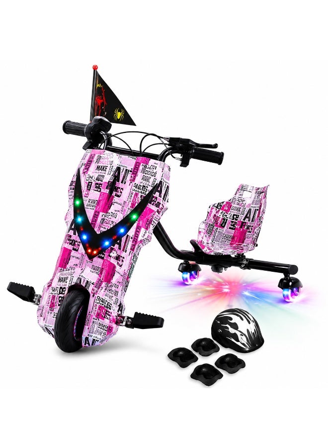 Kids Electric Drift Trike 250W with LED Lights, Safety Helmet & Protective Gear, 36V Battery, 3 Speed Modes, Max Load 70kg - Image 1