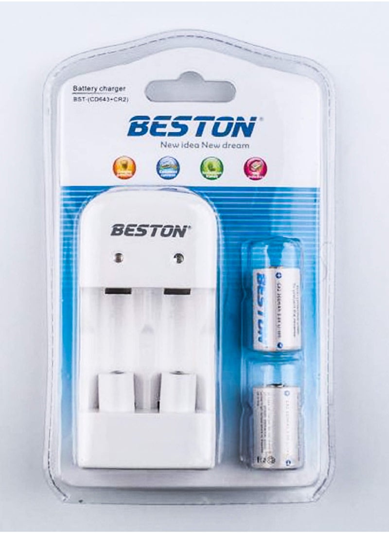 Beston Charger CR643 Double + 2 PCS CR2: Dual charger with two CR2 batteries, providing efficient charging for compatible devices.