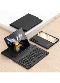 Samsung Galaxy Z Fold 4/ Z Fold 3 Phone Keyboard Shell + Phone Case,Deformable Folding Detachable Bluetooth Keyboard Holster Leather Keyboard Stand Cover
