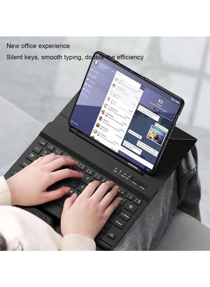 ELTRAZONE - Samsung Galaxy Z Fold 4/ Z Fold 3 Phone Keyboard Shell + Phone Case,Deformable Folding Detachable Bluetooth Keyboard Holster Leather Keyboard Stand Cover - Image 1