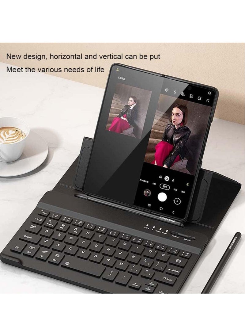 ELTRAZONE - Samsung Galaxy Z Fold 4/ Z Fold 3 Phone Keyboard Shell + Phone Case,Deformable Folding Detachable Bluetooth Keyboard Holster Leather Keyboard Stand Cover - Image 1