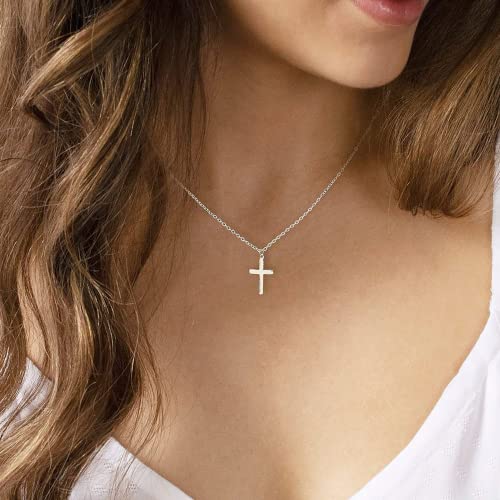 Tewiky Cross Necklace for women-Dainty 14k Gold Plated/Silver Plated Pendant Necklaces Simple Cross Pendant Necklace Cute Tiny Jewelry for Women - Image 2