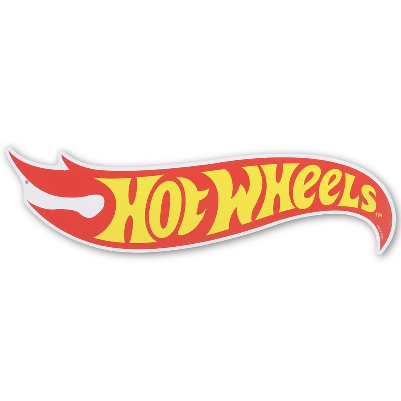 Mattel Hot Wheels Classic Flame Logo Metal Sign  Small Hot Wheels Wall Decor for Kids Bedroom or Man Cave