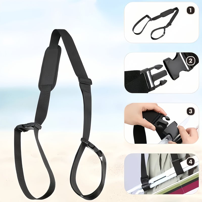 1 Set Adjustable Heavy Duty Black Folding Chair Carry Strap for Camping and Beach - Image 1
