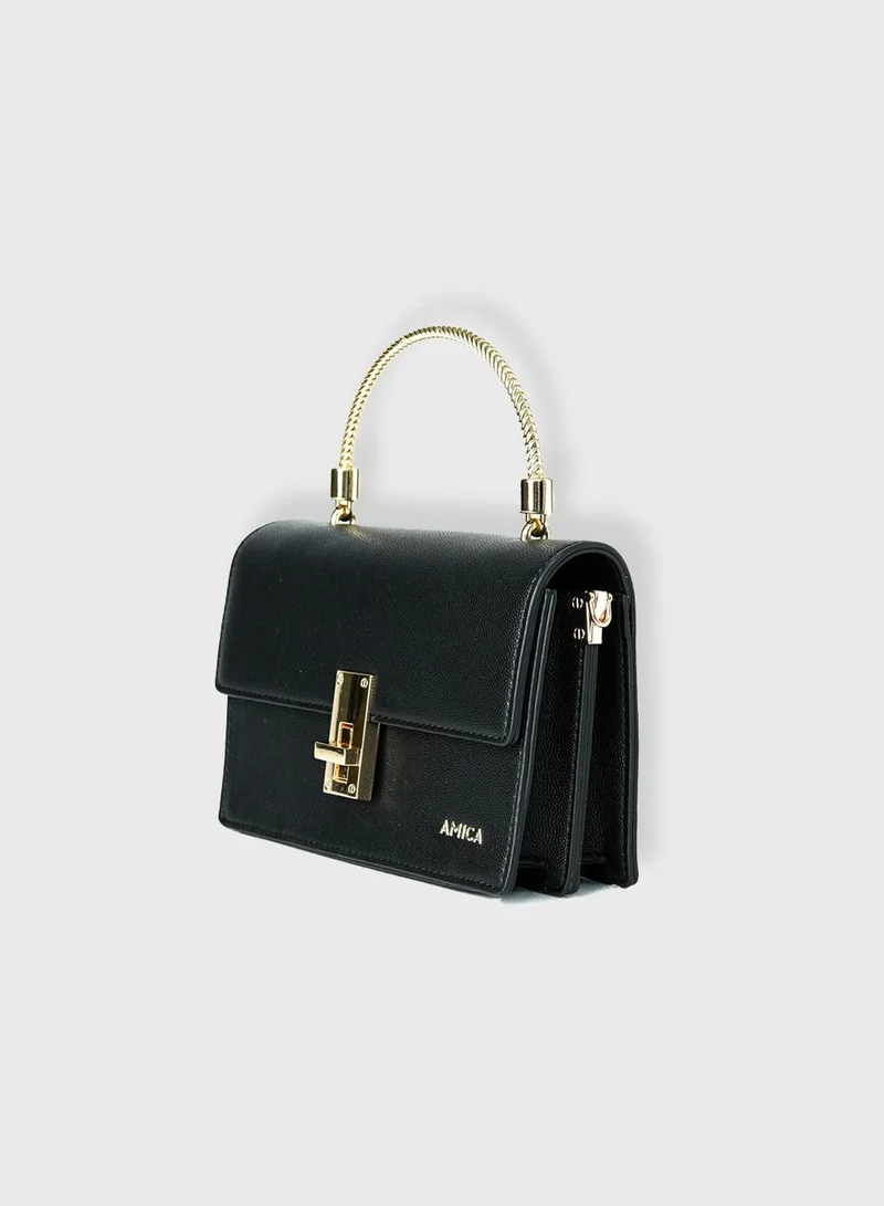 AMICA Zita Women's Mini Crossbody Bag with Metal Top Handle - Black