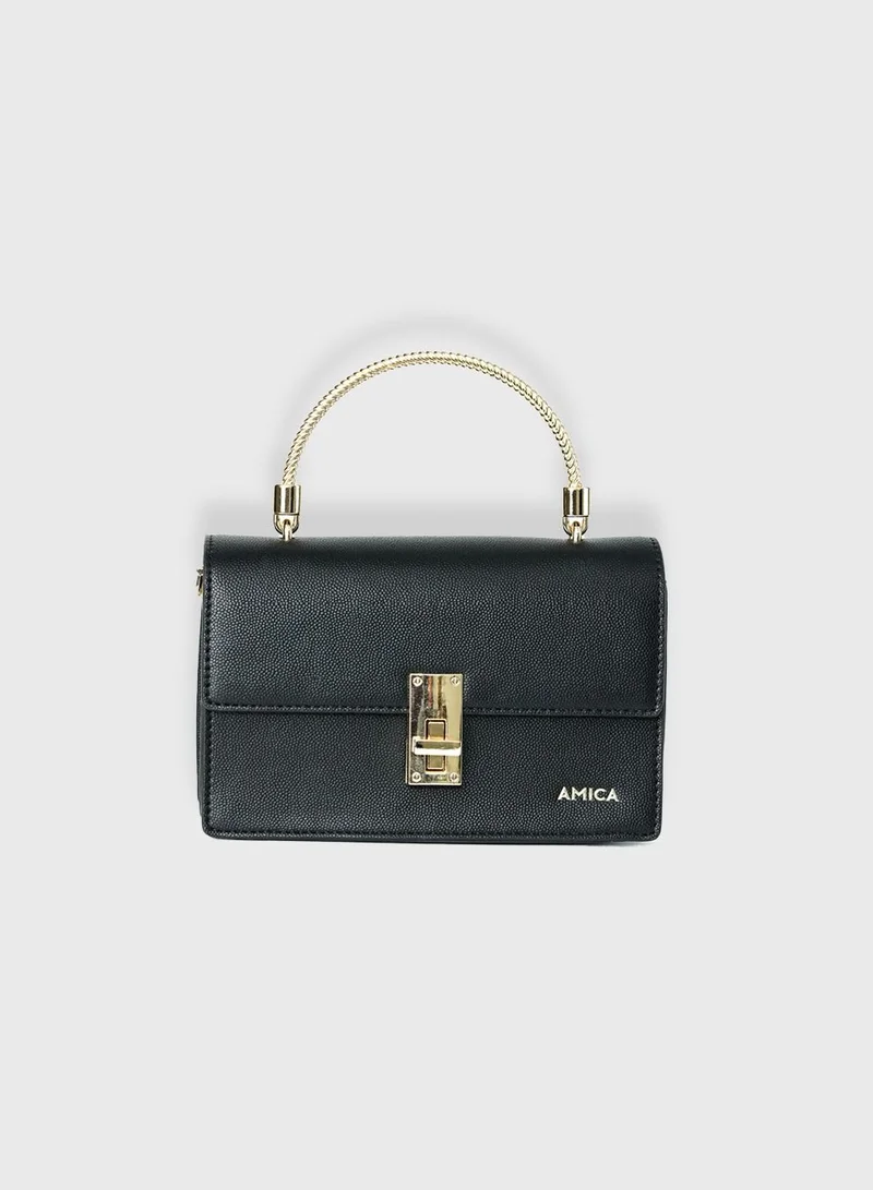 AMICA Zita Women's Mini Crossbody Bag with Metal Top Handle - Black