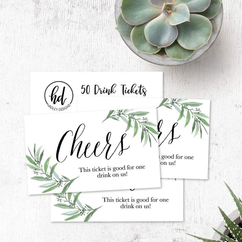 Hadley Designs 50 Greenery Eucalyptus Drink Coupons for Weddings and Events - Image 3