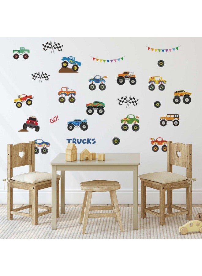 Saomour 25 Pieces Monster Truck Stickers Wall Decals Wall Stickers for Bedroom for Living Room Kids Bedroom Baby Nursery Playroom Wall Decor - Image 1