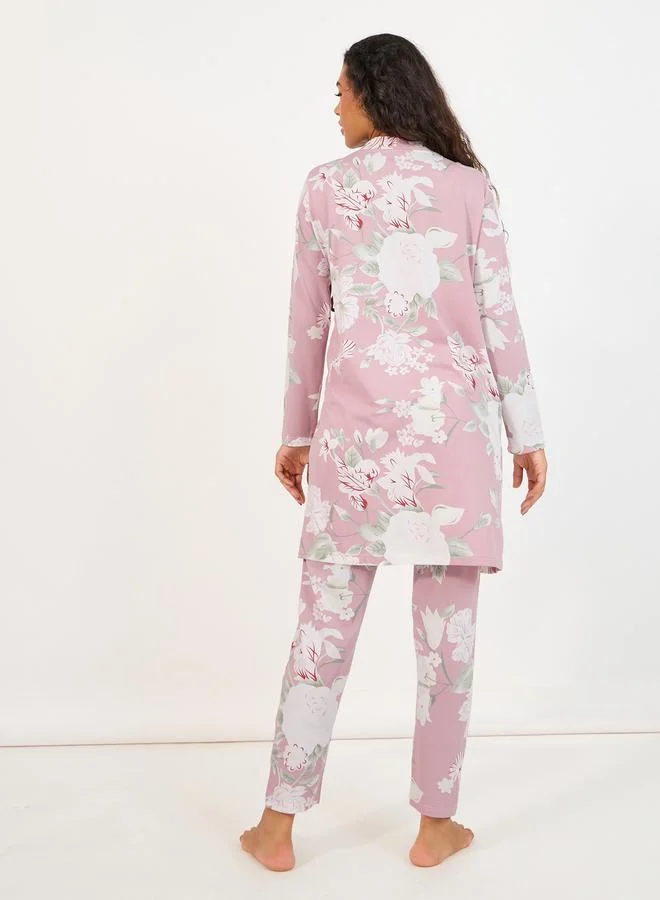 Styli Pack of 3 - Floral Print Cami, Trouser and Robe Set