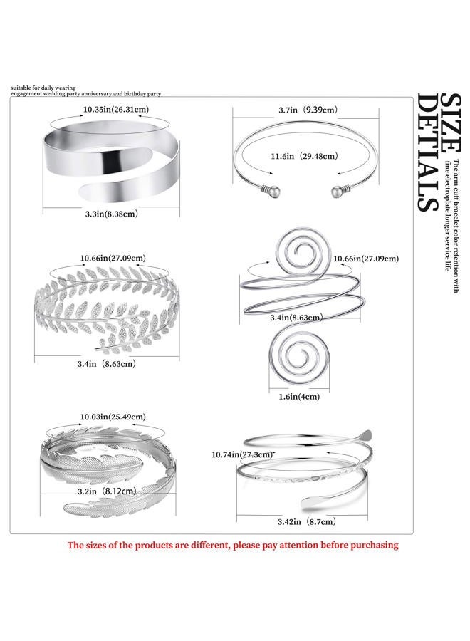 RIOSO 6 Pieces Arm Cuff Upper Arm Band Cuff Bracelet Bangle for Women Silver Gold Adjustable Armband Set A: Silver - Image 4