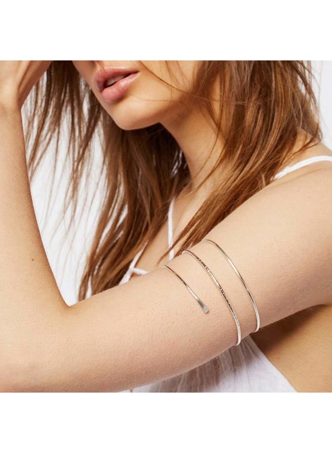 RIOSO 6 Pieces Arm Cuff Upper Arm Band Cuff Bracelet Bangle for Women Silver Gold Adjustable Armband Set A: Silver - Image 3