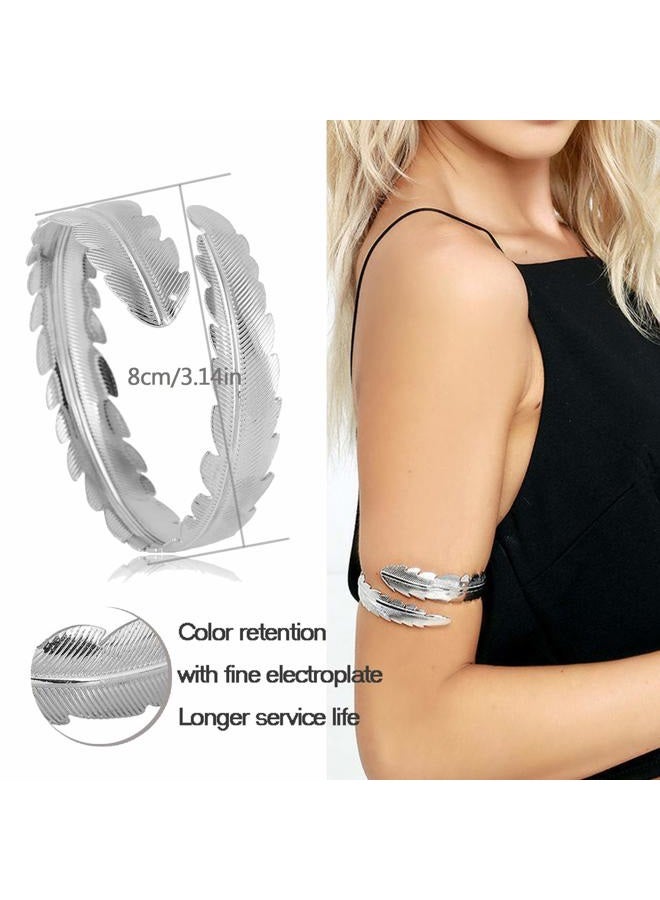 RIOSO 6 Pieces Arm Cuff Upper Arm Band Cuff Bracelet Bangle for Women Silver Gold Adjustable Armband Set A: Silver - Image 5