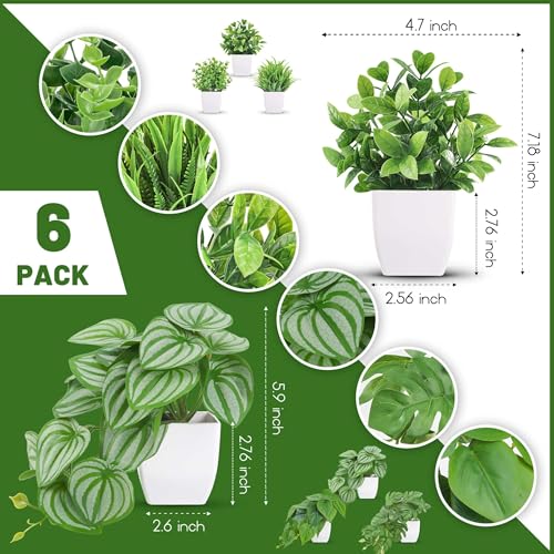 Der Rose 6 Pack Fake Plants Small Artificial Potted Plants Faux Plants for Home Office Desk Bathroom Aesthetic Farmhouse Room Decor Indoor - Image 2