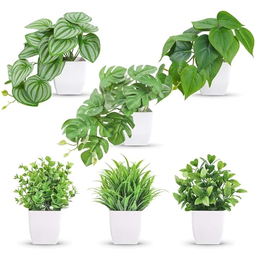 Der Rose 6 Pack Fake Plants Small Artificial Potted Plants Faux Plants for Home Office Desk Bathroom Aesthetic Farmhouse Room Decor Indoor - Image 1
