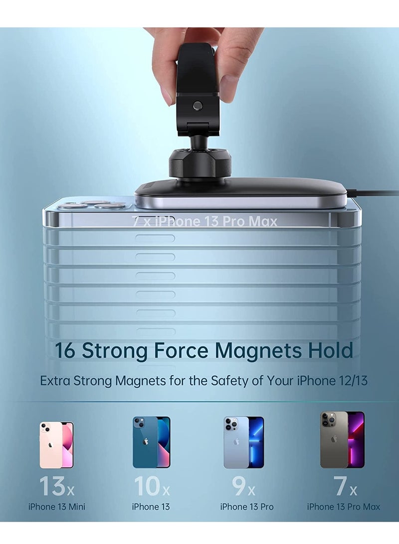 KASTWAVE MagSafe Car Mount Charger, 360 Adjustable Magnetic Wireless Car Charger, Air Vent Magnetic Car Mount Phone Holder Charger Compatible with MagSafe iPhone 14 13 12 Series (with Car Adapter) - Image 2