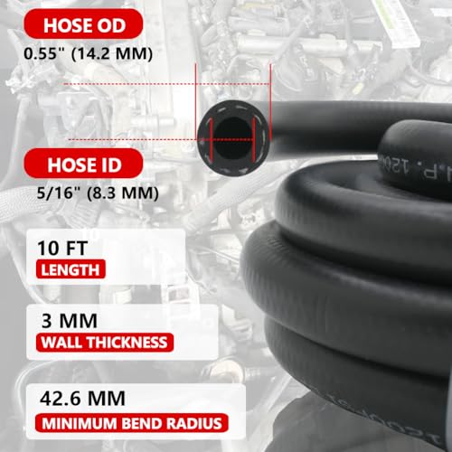 Byredio 5/16 Fuel Line - 300PSI High-Pressure Injection Hose For Gas, Diesel, Biodiesel Fuel, Engine Oil, Hydraulic 10 Feet (8mm ID) - Image 2