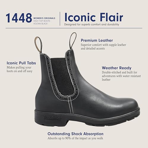 Blundstone 1448 Women's Originals High Top Chelsea Boots, Water Resistant Leather Boots for Women with Shock Absorption and Removable Cushioned Footbeds, Voltan Black, 9.5 US Women / 6.5 AU - Image 3