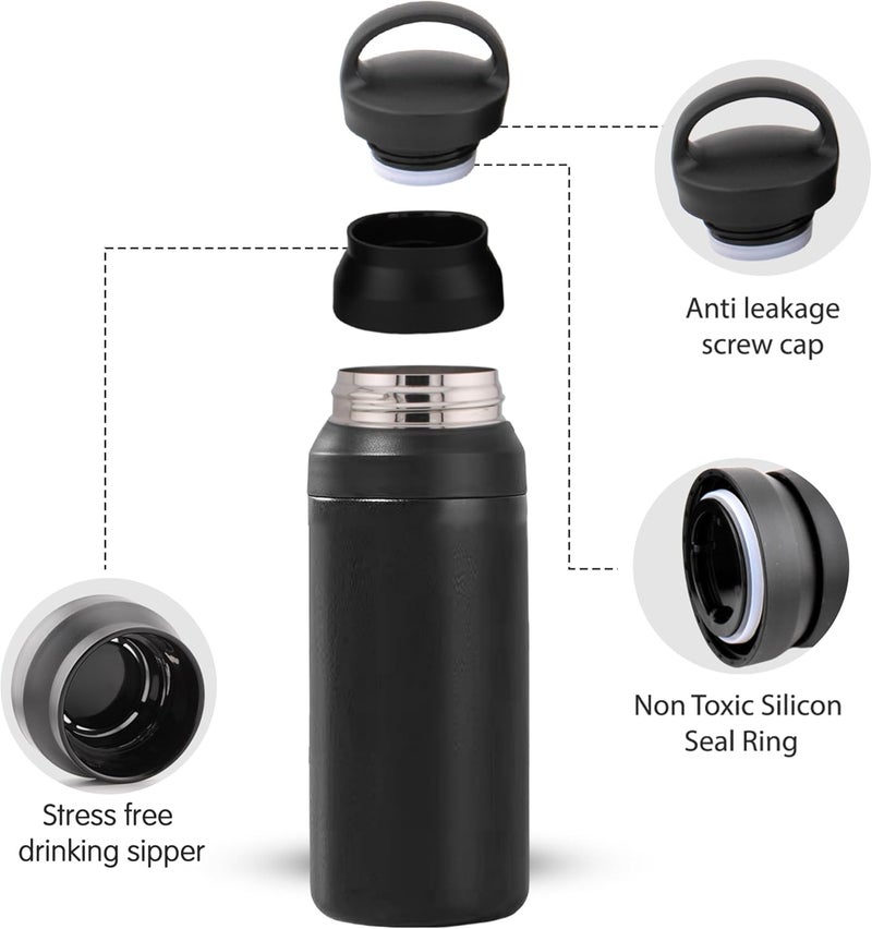 Cravista Stainless Steel Vacuum Insulated Thermos Bottle with Easy-to-Carry Hook Anti Scalding Reusable Tumbler Flask Sports Water Bottle for Hiking Biking Students Men Women (Black, 500) - Image 3