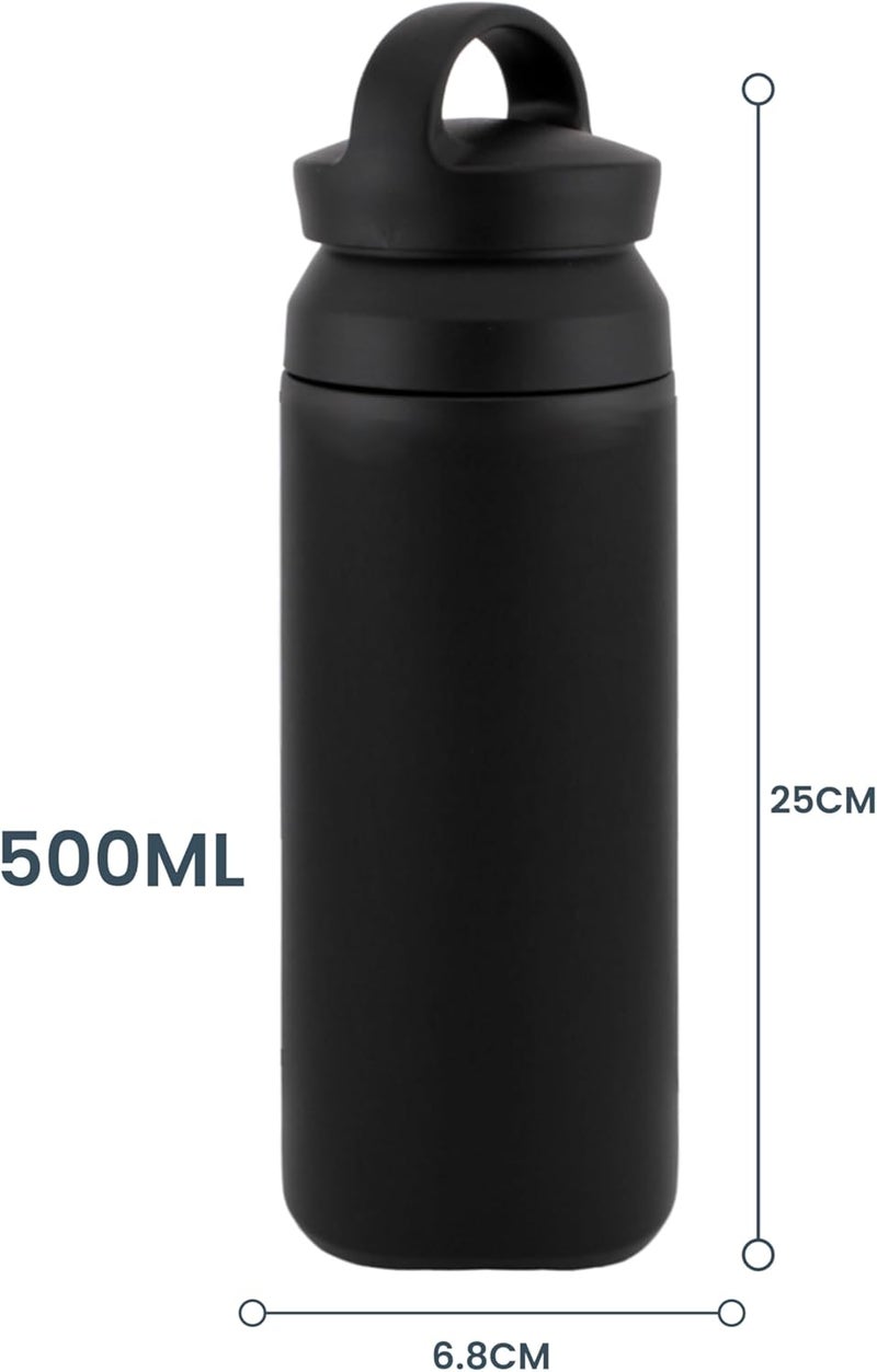 Cravista Stainless Steel Vacuum Insulated Thermos Bottle with Easy-to-Carry Hook Anti Scalding Reusable Tumbler Flask Sports Water Bottle for Hiking Biking Students Men Women (Black, 500) - Image 4