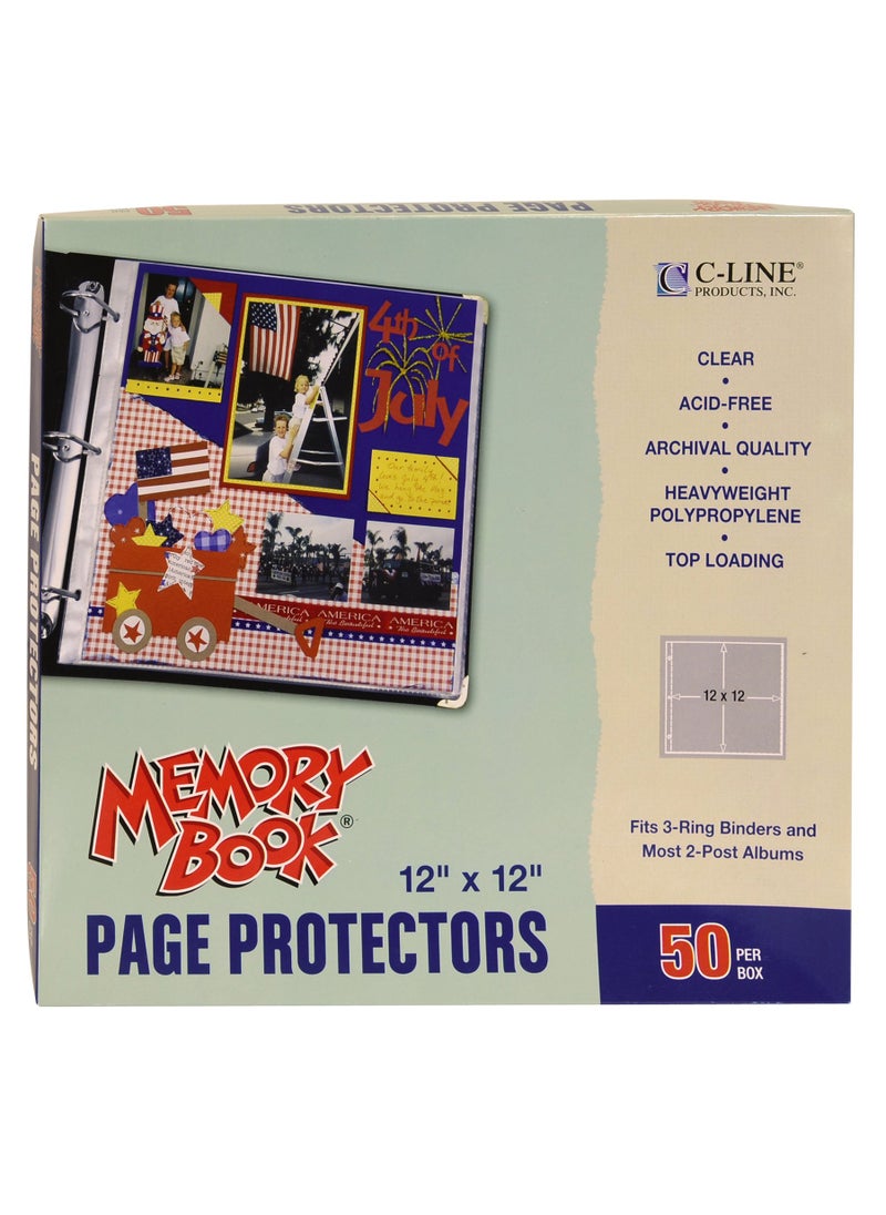 C-Line CLine Memory Book 12 x 12 Inch Scrapbook Page Protectors Clear Poly Top Load 50 Pages per Box 62227 