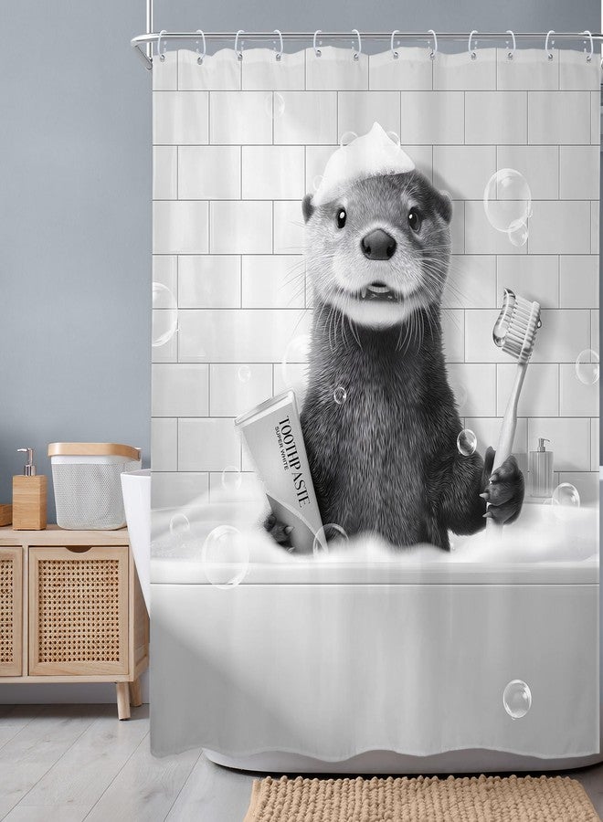 Newsely Funny Otter Shower Curtain 60Wx72L Inch Rustic Fun Animal in Bathtub Black White Wildlife Farmhouse Bathroom Set Hilarious Unique Cool Waterproof Bath Decoration Accessories Home Decor - Image 2