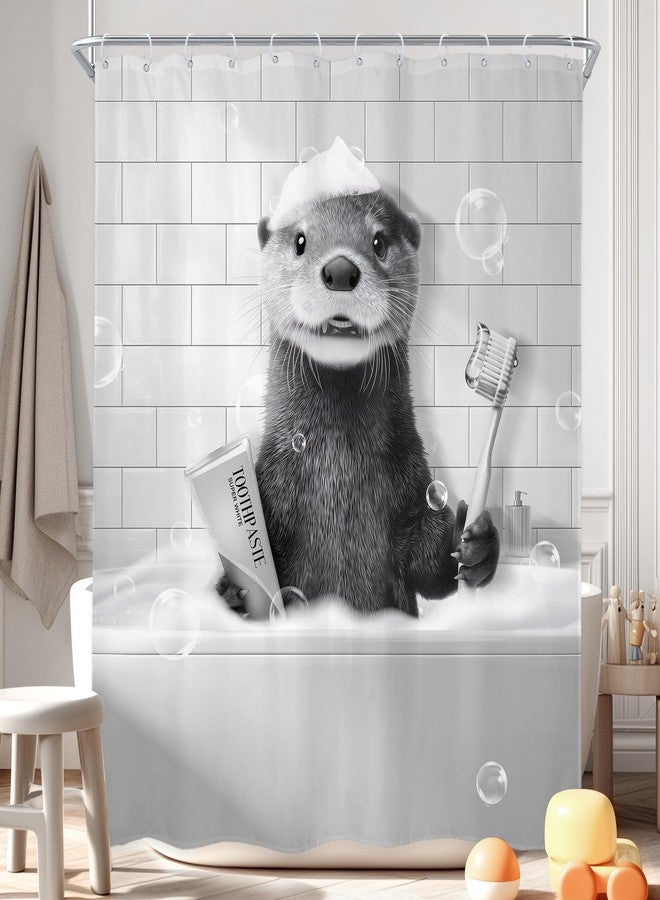 Newsely Funny Otter Shower Curtain 60Wx72L Inch Rustic Fun Animal in Bathtub Black White Wildlife Farmhouse Bathroom Set Hilarious Unique Cool Waterproof Bath Decoration Accessories Home Decor - Image 1