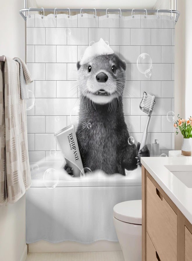 Newsely Funny Otter Shower Curtain 60Wx72L Inch Rustic Fun Animal in Bathtub Black White Wildlife Farmhouse Bathroom Set Hilarious Unique Cool Waterproof Bath Decoration Accessories Home Decor - Image 4