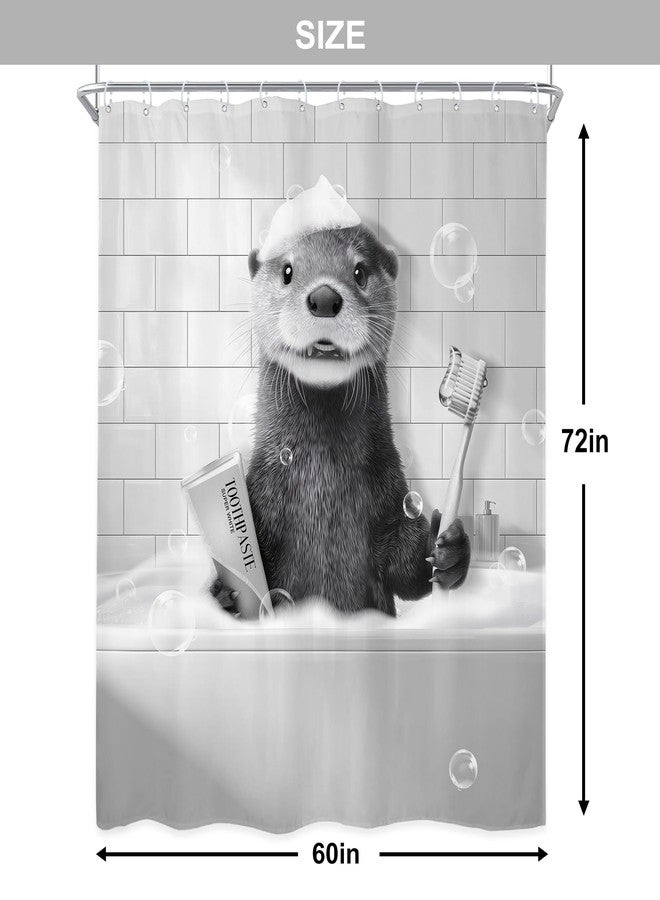 Newsely Funny Otter Shower Curtain 60Wx72L Inch Rustic Fun Animal in Bathtub Black White Wildlife Farmhouse Bathroom Set Hilarious Unique Cool Waterproof Bath Decoration Accessories Home Decor - Image 5