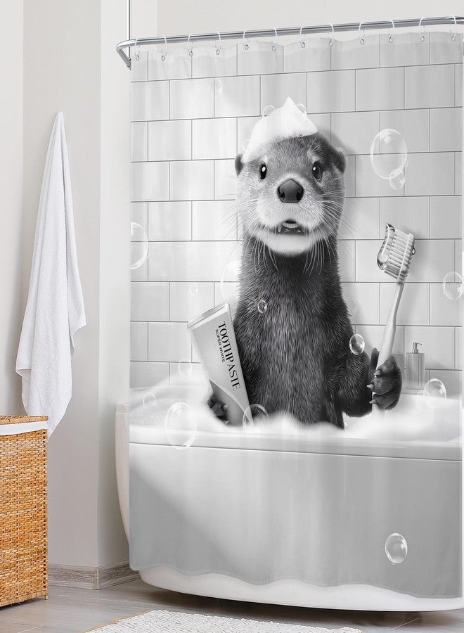 Newsely Funny Otter Shower Curtain 60Wx72L Inch Rustic Fun Animal in Bathtub Black White Wildlife Farmhouse Bathroom Set Hilarious Unique Cool Waterproof Bath Decoration Accessories Home Decor - Image 3