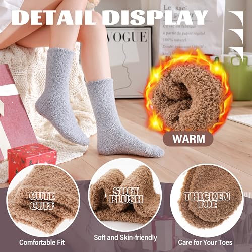 ANTSANG Fuzzy Socks for Women Men Slipper Fluffy Cozy Warm Winter Thick Plush Crew Socks 5 Pairs(Plain I,M) - Image 4