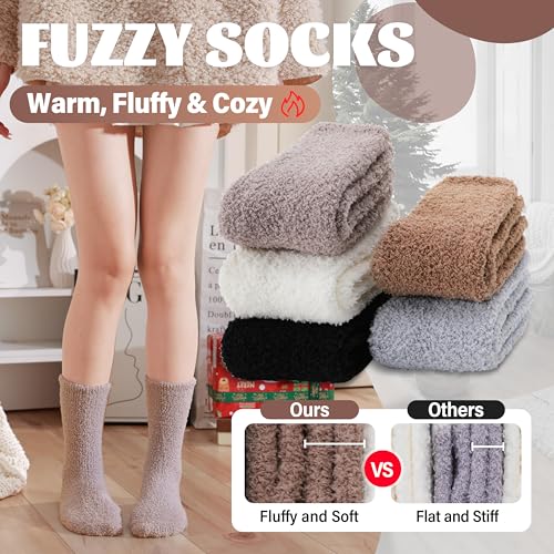 ANTSANG Fuzzy Socks for Women Men Slipper Fluffy Cozy Warm Winter Thick Plush Crew Socks 5 Pairs(Plain I,M) - Image 3