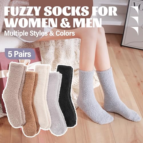 ANTSANG Fuzzy Socks for Women Men Slipper Fluffy Cozy Warm Winter Thick Plush Crew Socks 5 Pairs(Plain I,M) - Image 2