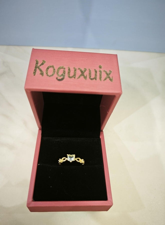 Koguxuix 14k Gold Red Ruby Love Heart CZ Crystal Diamond Rings Fairy Style Elegant Red Zircon Peach Heart Ring Women Anniversary Engagement Wedding Gemstone Rings for Women Size 6-10(10) - Image 2