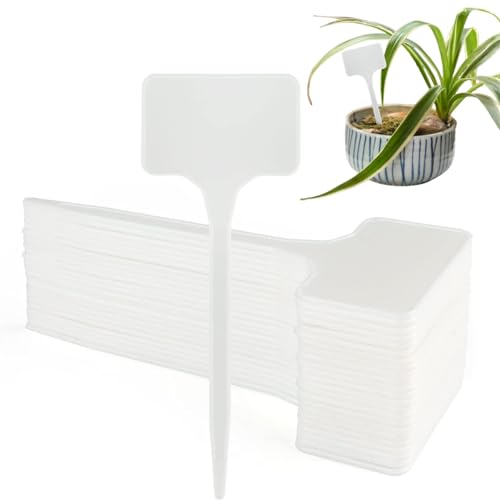 ecofynd 25Pcs 14 x 5.3cm Plastic T-Type Plant Shrub Tree Seeds Tags Markers, Nursery Garden Writable Labels Pot Name Tags for Gardening (White PM001-025) - Image 1