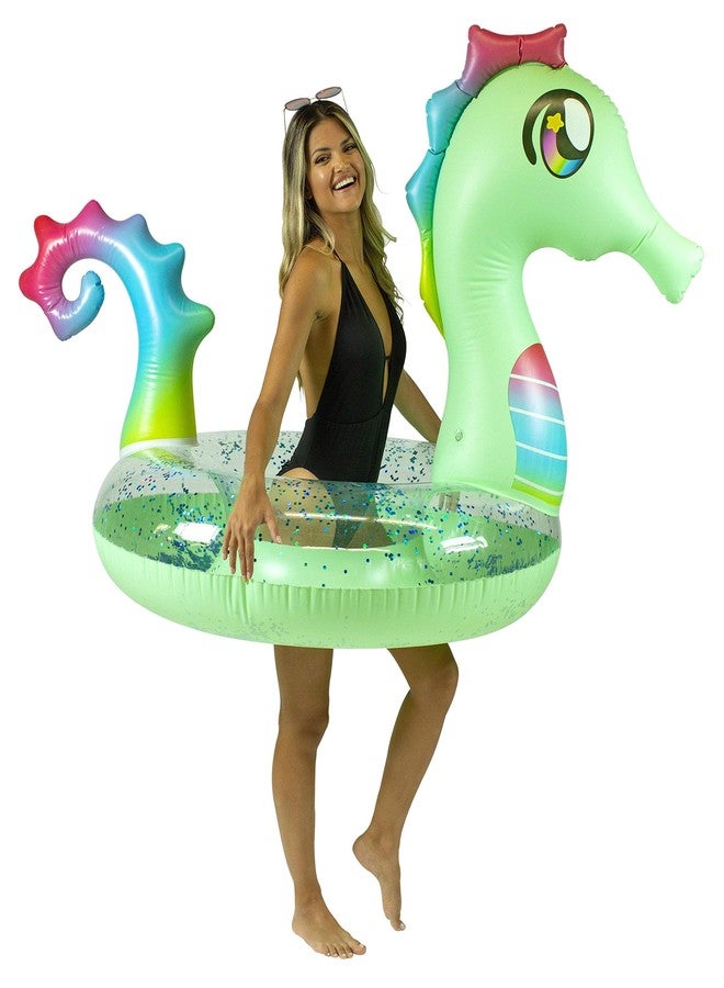 Poolcandy Jumbo 48" Seahorse Pool Tube, Stylish, Ultra Durable, Easy-Inflate PVC Tube, Great for Beach, Lake, River, Perfect for Kids and Adults - Image 1
