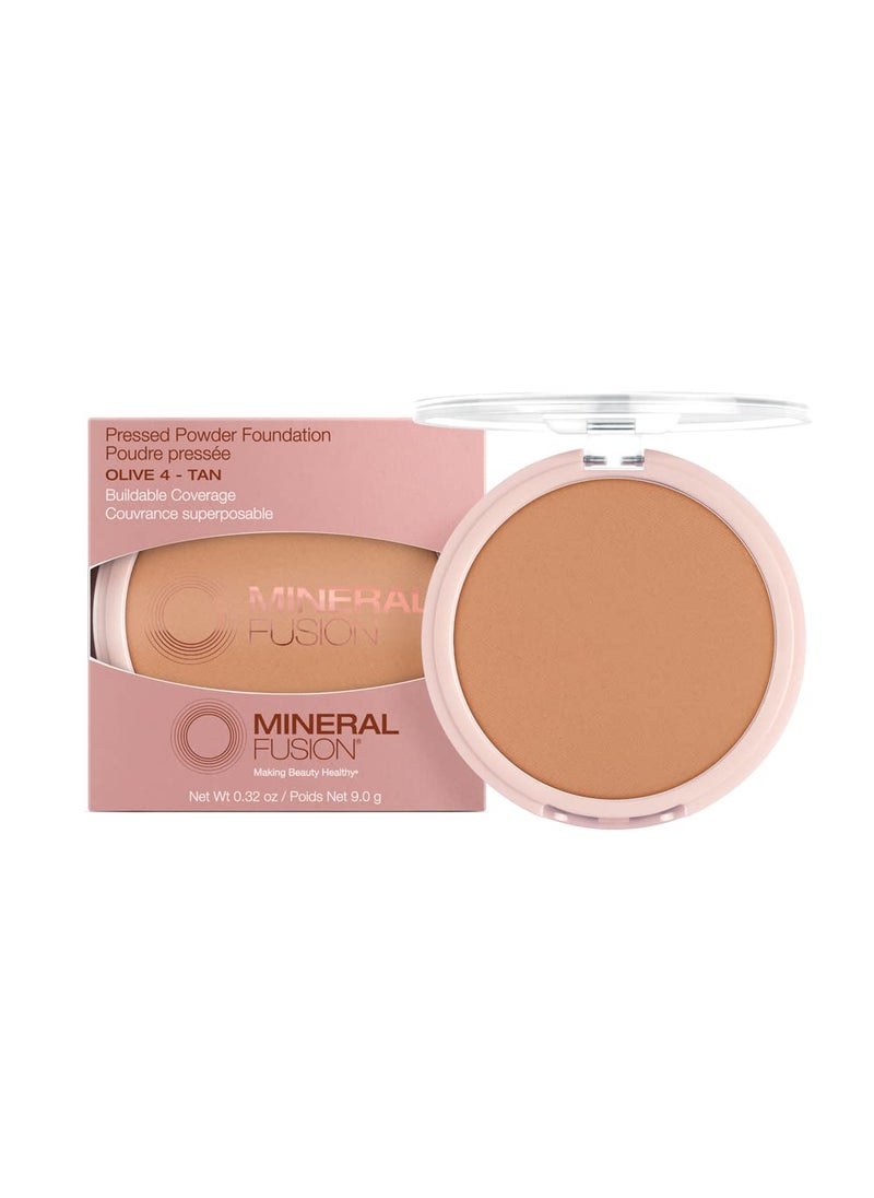 Mineral Fusion Mineral Fusion Pressed Powder Foundation, Olive 4 - Med/Tan Skin w/Greenish Undertones, Age Defying Foundation Makeup with Matte Finish, Talc Free Face Powder, Hypoallergenic, Cruelty-Free, 0.32 Oz 