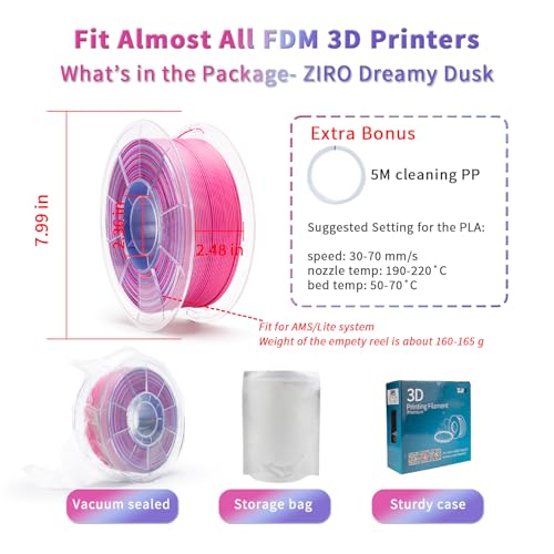 ZIRO Fast Color Changing PLA, Matte Multi Colors Filament 1.75mm, Matte Rainbow 3D Printer Filament, Dimensional Accuracy +/-0.03mm, Fit Most 3D Printers, 1KG/ 2.2lbs Spool, Dreamy Dusk - Image 5