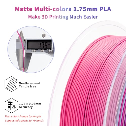 ZIRO Fast Color Changing PLA, Matte Multi Colors Filament 1.75mm, Matte Rainbow 3D Printer Filament, Dimensional Accuracy +/-0.03mm, Fit Most 3D Printers, 1KG/ 2.2lbs Spool, Dreamy Dusk - Image 4