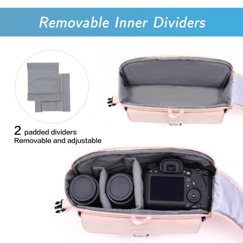 MOSISO Camera Shoulder Bag Case Crossbody Sling Purse, DSLR/SLR/Mirrorless Compact Padded Photography Handbag with Rain Cover Compatible with Canon/Nikon/Sony Cameras and Lenses, Pink - Image 2