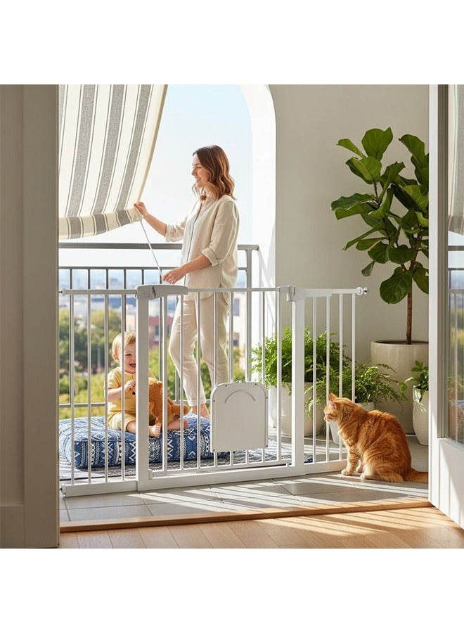 Beauenty Baby Gate for Stairs, Toddler Safety Essentials for The House, Maximum Suitable For 114 cm,Including 30cm Extension Rack Auto Close Gate for Doorways, Mom's Choice Awards Winner-Easy Install Pressure Mounted Pet Gates , White ﻿ - Image 1