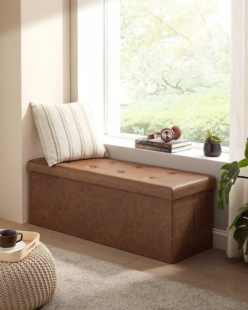 SONGMICS 43-Inch Folding Storage Ottoman Bench, Faux Leather, Padded Seat, Footrest, Holds 660 lb, Multiple Colors