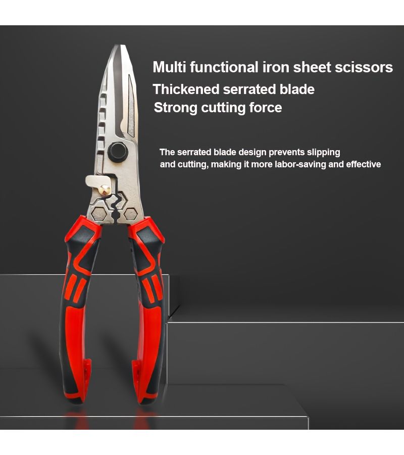 1pc Industrial Scissors Heavy Duty Multi Function Sheet Metal Cutter Wire Stripping Crimping Clamping And Cable Cutting Tool For Industrial Maintenance And Home Repair - Image 1