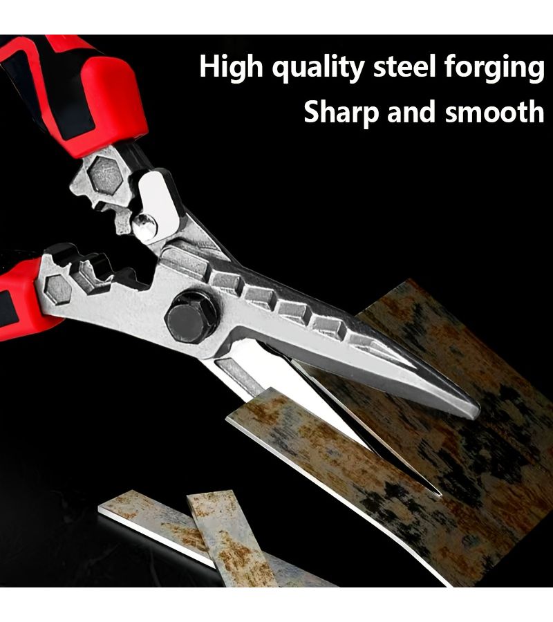 1pc Industrial Scissors Heavy Duty Multi Function Sheet Metal Cutter Wire Stripping Crimping Clamping And Cable Cutting Tool For Industrial Maintenance And Home Repair - Image 5
