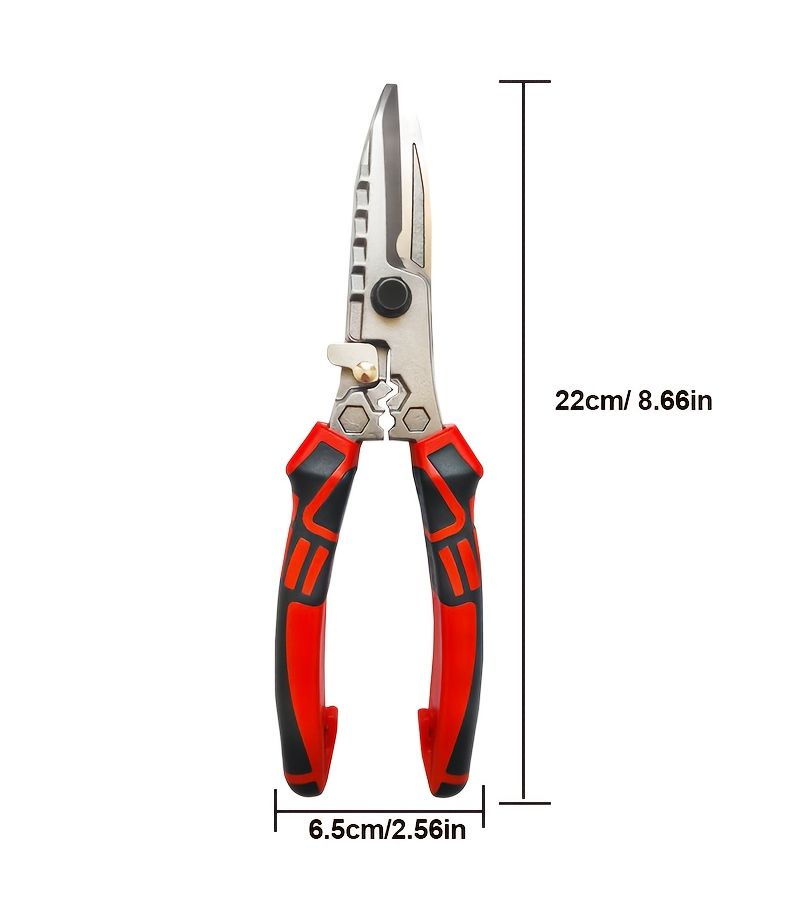 1pc Industrial Scissors Heavy Duty Multi Function Sheet Metal Cutter Wire Stripping Crimping Clamping And Cable Cutting Tool For Industrial Maintenance And Home Repair - Image 3