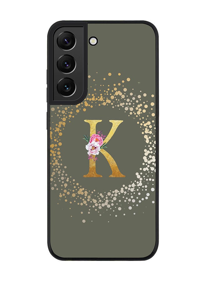 Stylizedd Rugged Black edge case for Samsung Galaxy S21 FE 5G Slim fit Soft Case Flexible Rubber Edges TPU Gel Thin Cover - Custom Monogram Initial Letter Floral Pattern Alphabet - K (Olive Green) - Image 1