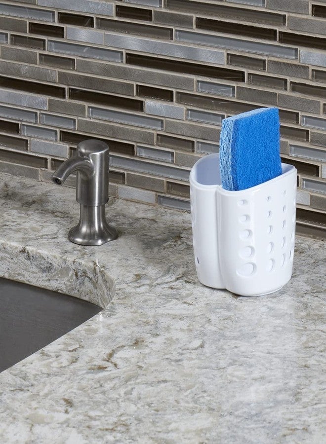 Home Basics Double Sponge Holder Kitchen Sink Caddy, Saddle Faucet Sink Soap Sponge Organizer With Drain Hole, White - Image 5