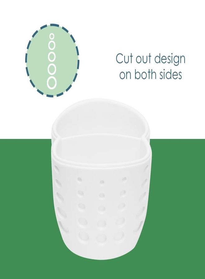 Home Basics Double Sponge Holder Kitchen Sink Caddy, Saddle Faucet Sink Soap Sponge Organizer With Drain Hole, White - Image 3