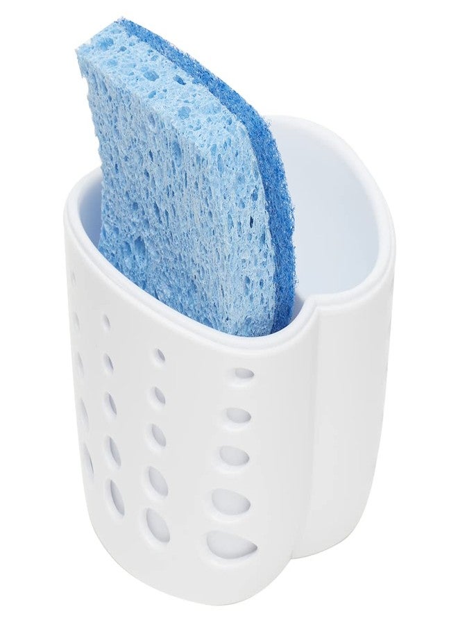 Home Basics Double Sponge Holder Kitchen Sink Caddy, Saddle Faucet Sink Soap Sponge Organizer With Drain Hole, White - Image 1