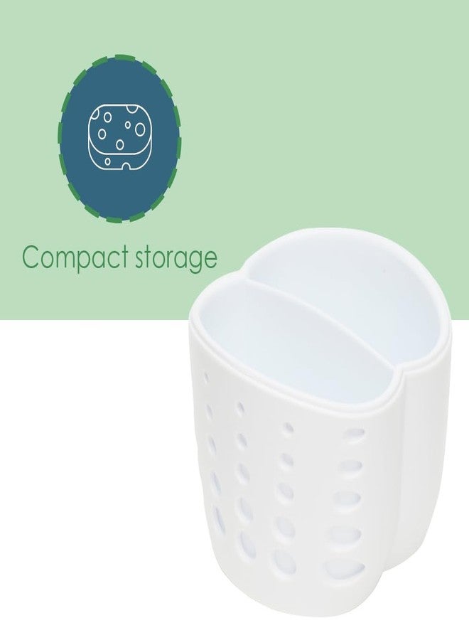 Home Basics Double Sponge Holder Kitchen Sink Caddy, Saddle Faucet Sink Soap Sponge Organizer With Drain Hole, White - Image 4