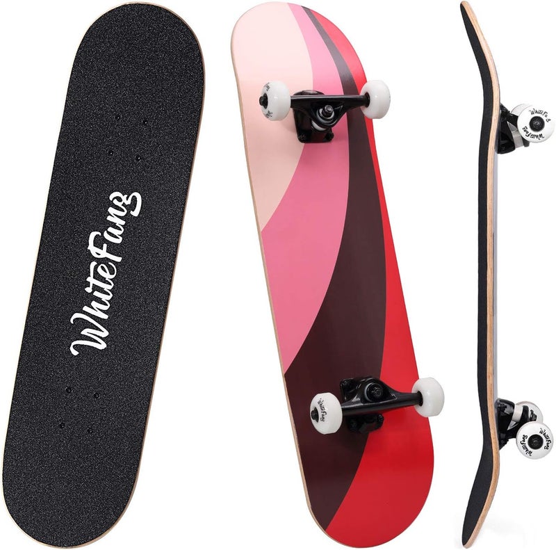 WhiteFang Skateboards for Beginners, Complete Skateboard 31 x 7.88, 7 Layer Canadian Maple Double Kick Concave Standard and Tricks Skateboards for Kids and Beginners - Image 1
